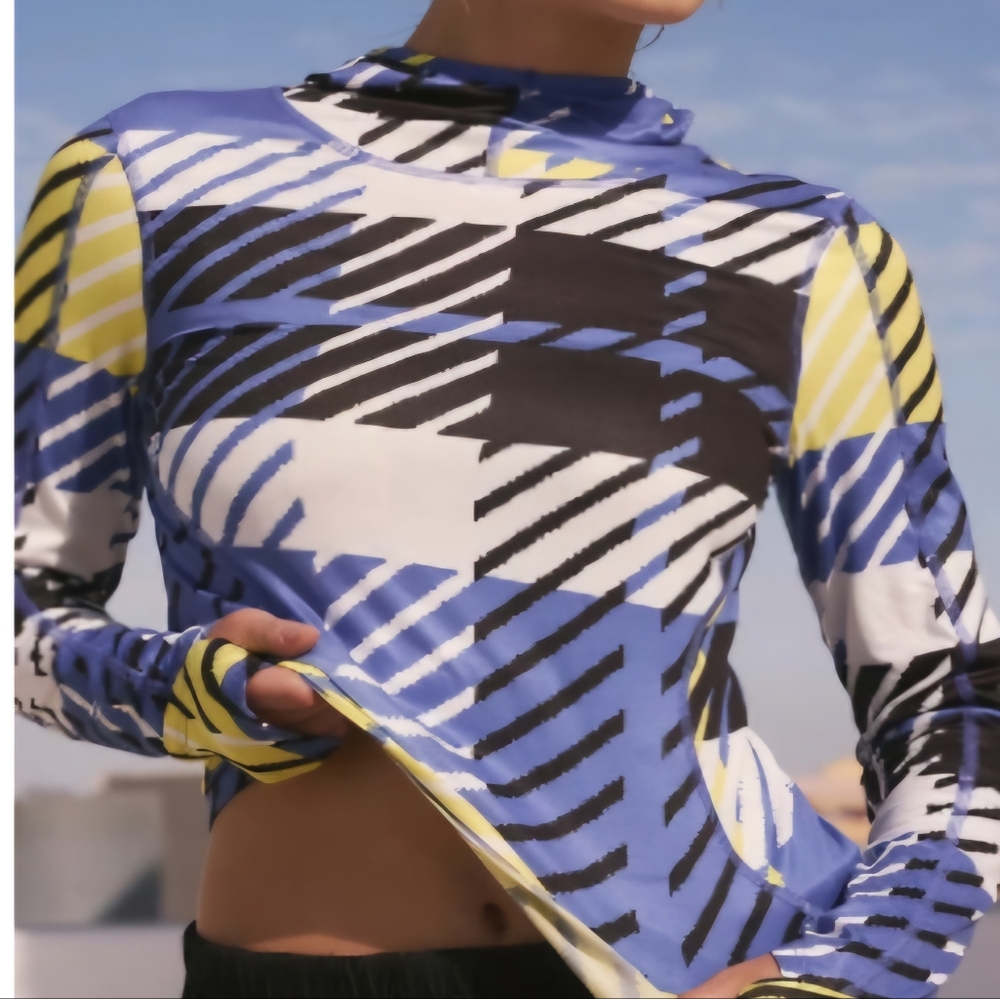 Free People Movement Misty Morning Printed Layer in Plaid Swim Blue and Yellow